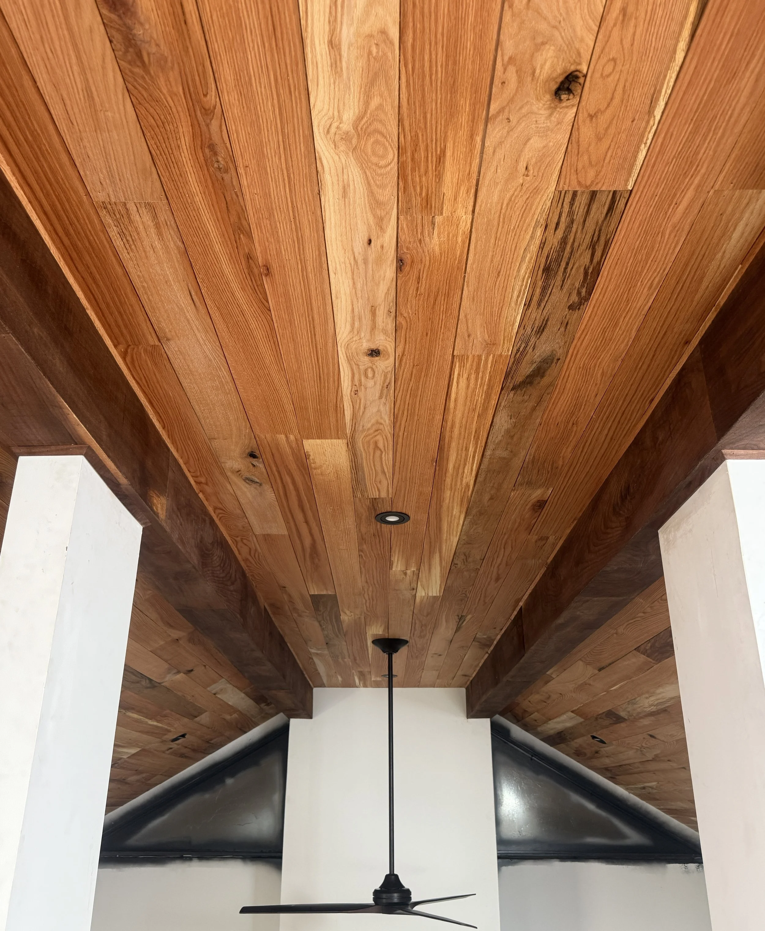 red oak and walnut clad beams
