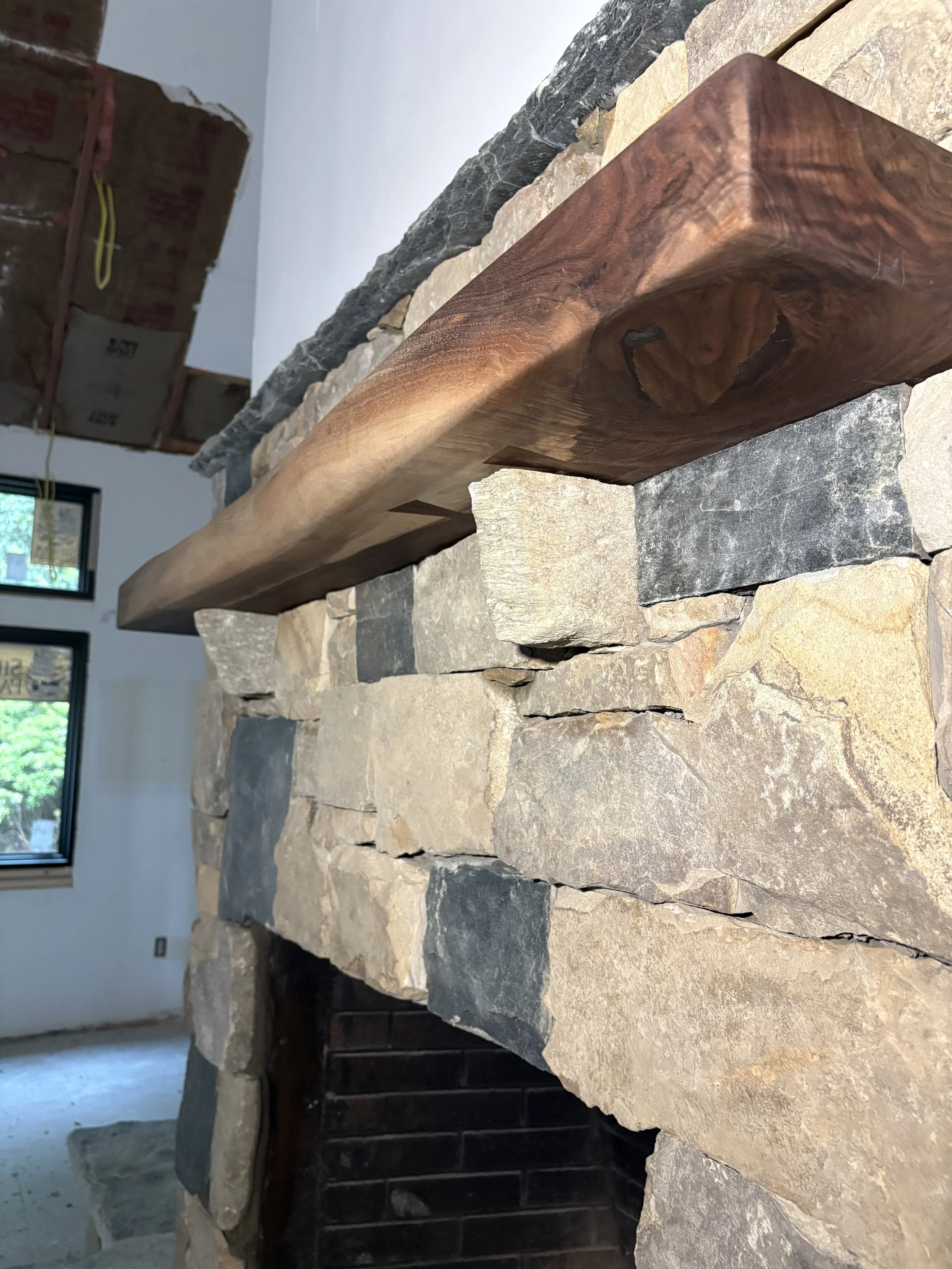 Live-Edge Walnut Mantel