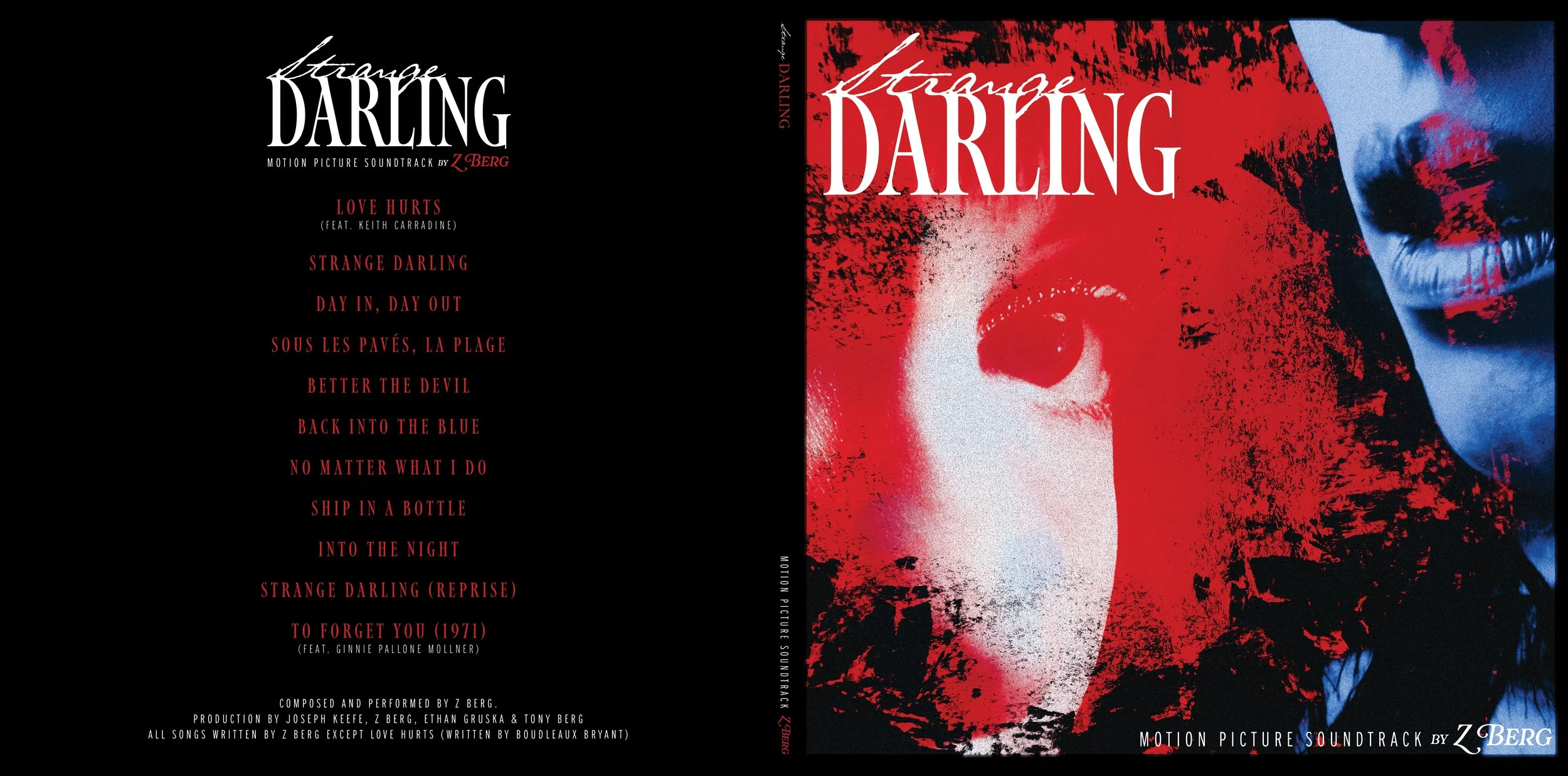 STRANGE DARLING by Z Berg
(Full Cover)
One of my favorite albums of last year, and it's the soundtrack to a movie of the same name! It's a gorgeous record that I honestly prefer over the movie itself. Artwork inspired by the beautiful cinematograph