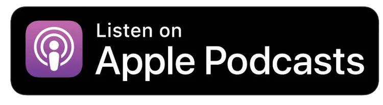 Podcast label with purple icon and white text stating 'Listen on Apple Podcasts'.