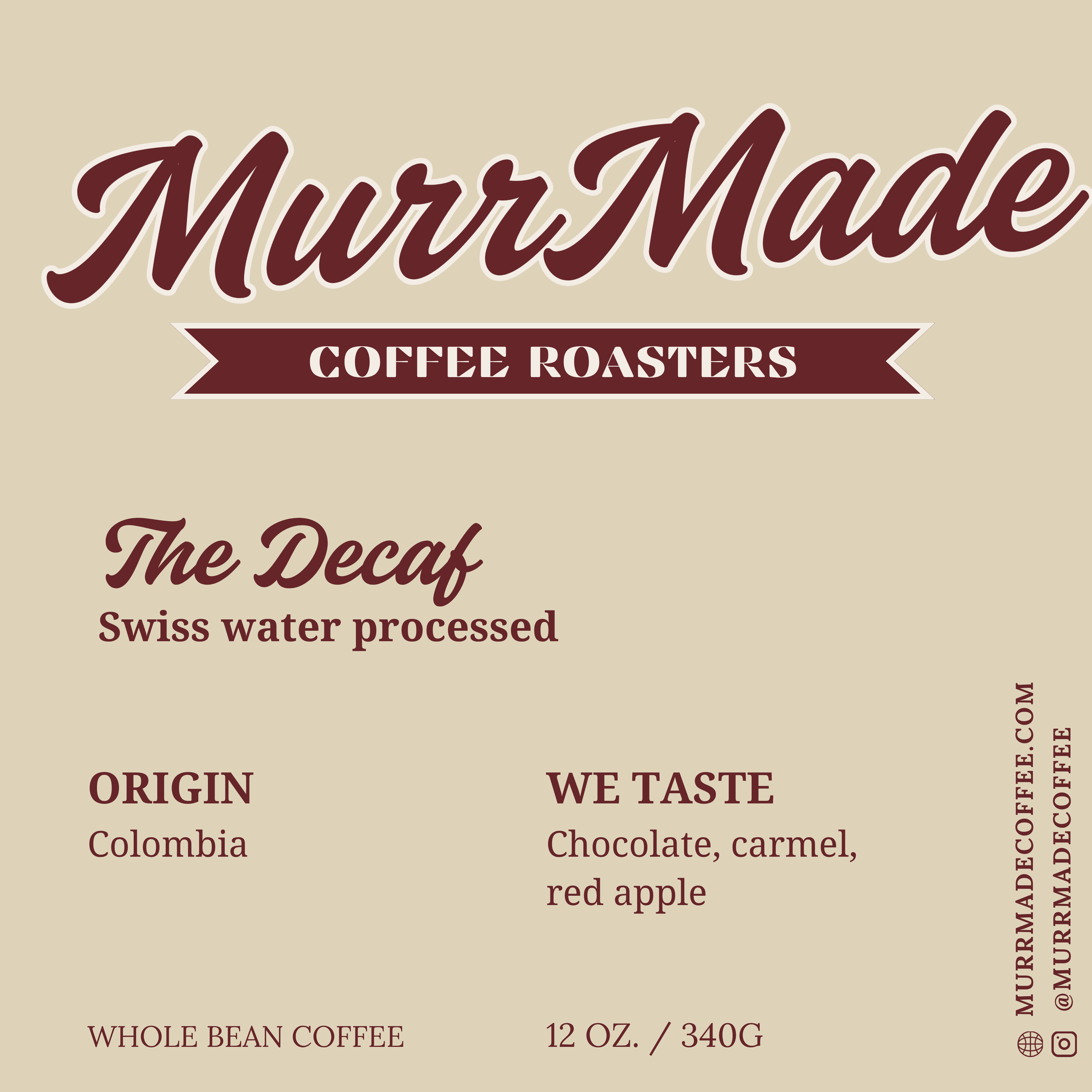 DECAF WHOLE BEAN COLOMBIAN COFFEE