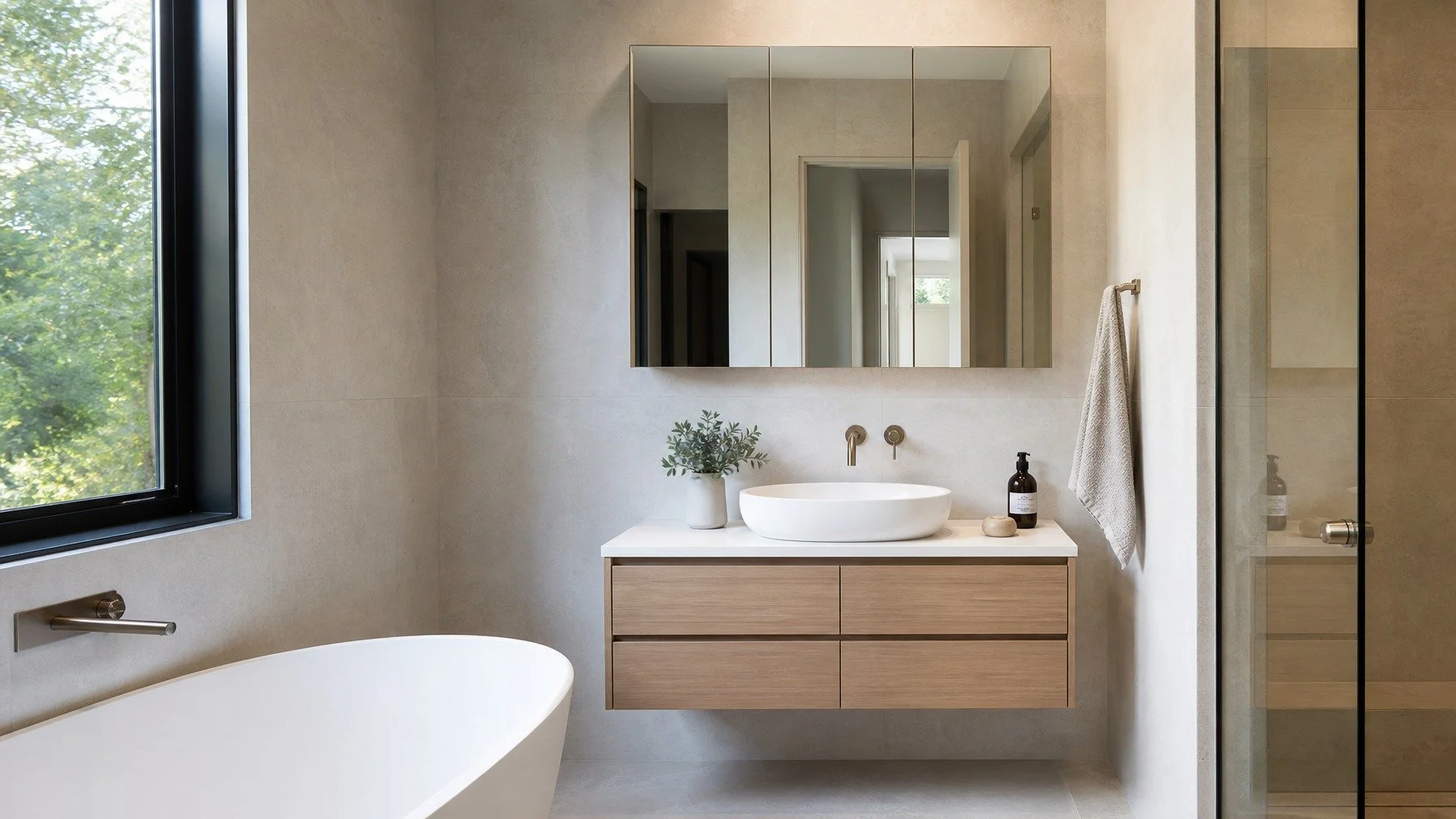 Custom bathroom vanity with drawers and mirror cabinet in a Sutherland Shire home