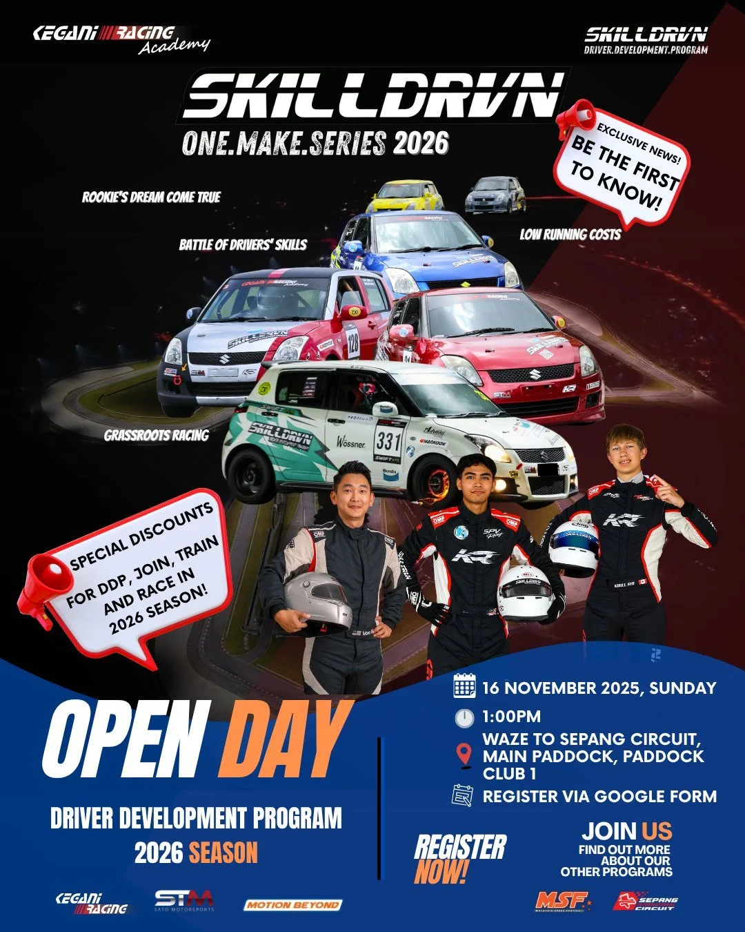 🔥 Ready to Start Your Racing Journey? 🔥
Take the first step into the racing world with us!

💡 Master the Fundamentals with guidance from the experts
🛠 Further Improve Skills through immersive training alongside professional racers
🏎 Conquer the 