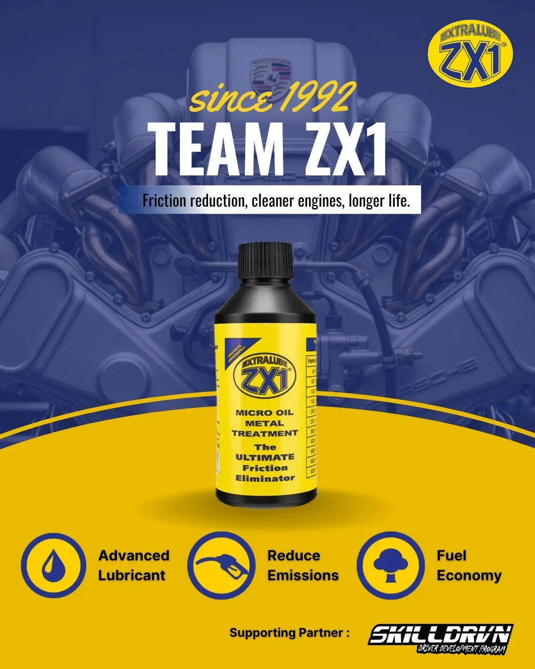 Engine protection made simple. EXTRALUBE ZX1 keeps it smoother, cooler, better.

#SkilldrvnSwiftSuperCup2026 #skilldrvnomr #skilldrvnddp #KeganiRacingAcademy
#ZX1MicroOilMalaysia