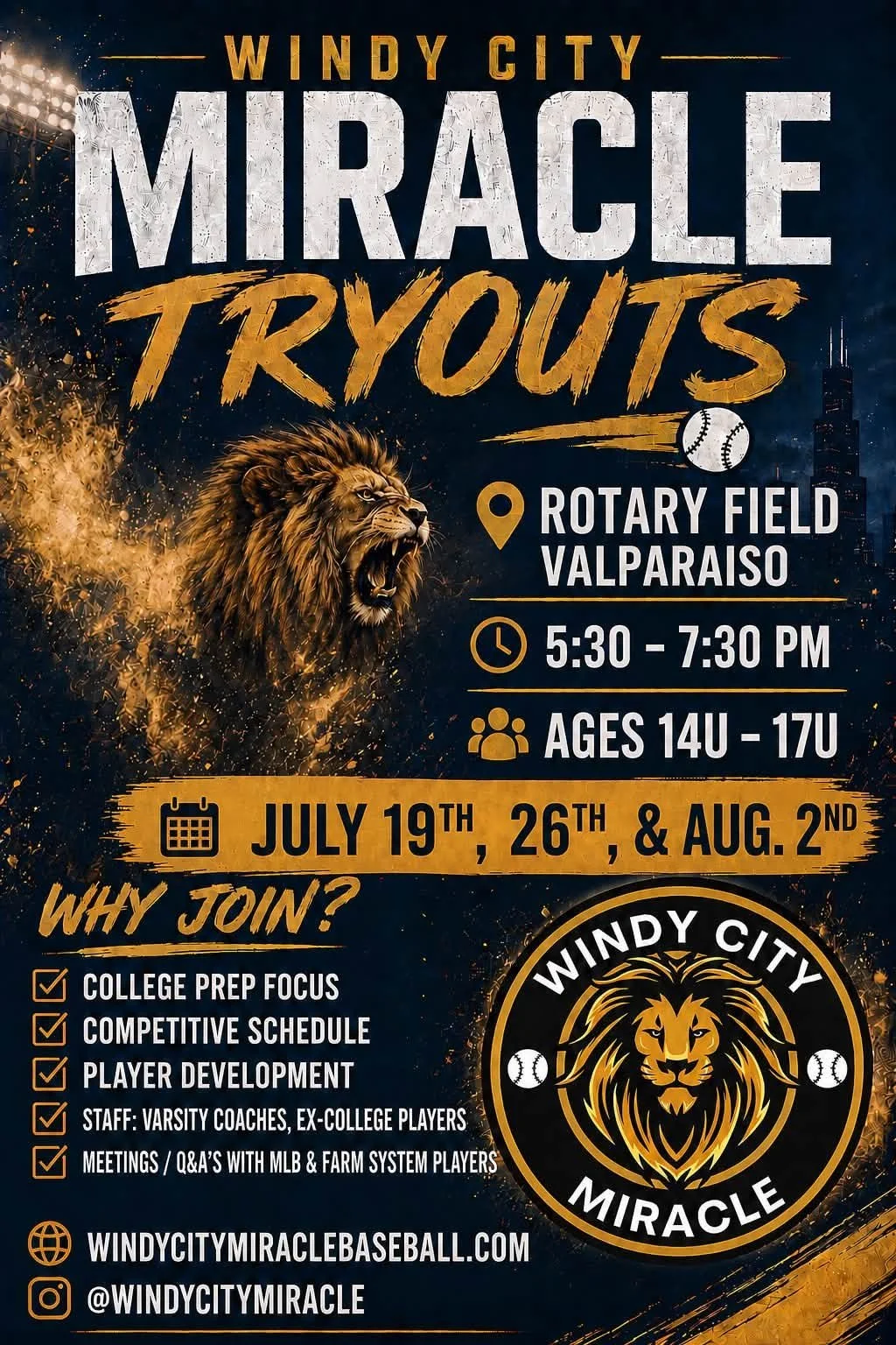‼️ Windy City Miracle Baseball Tryouts Are Here! ‼️