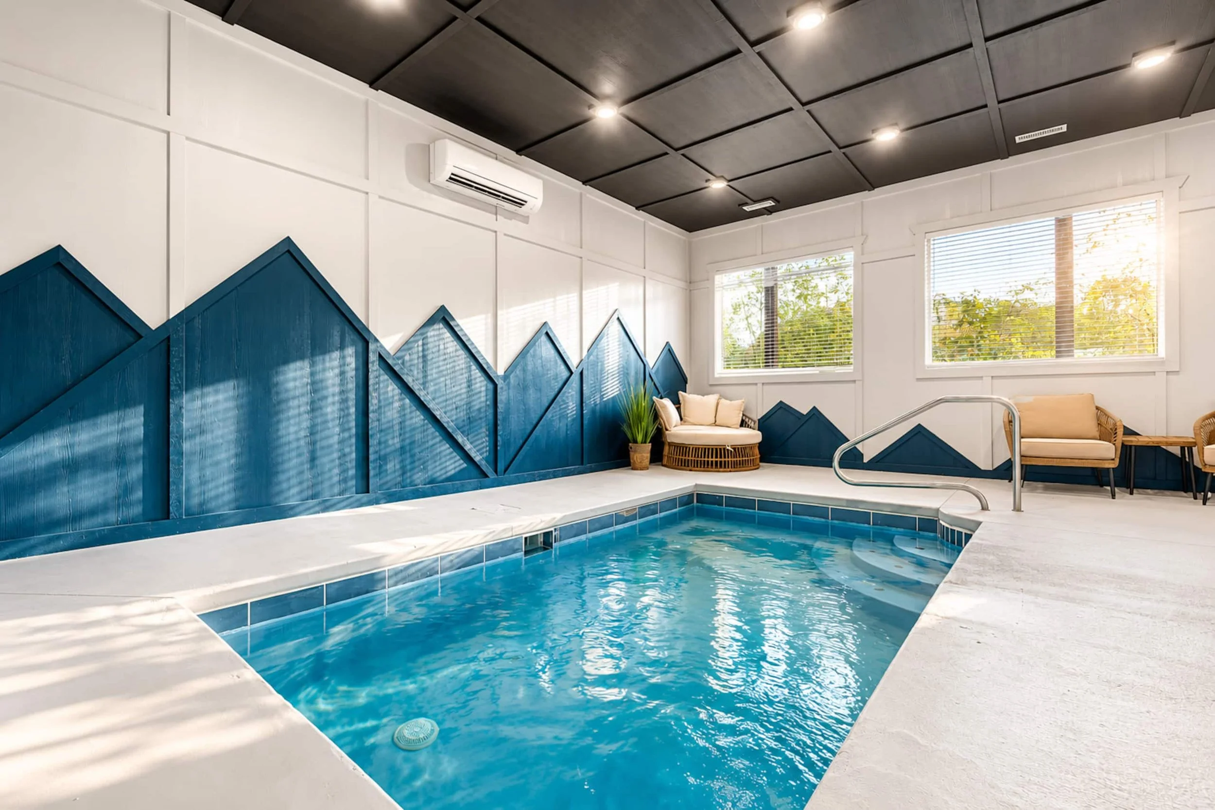 Private heated indoor pool at Bearfoot Haven cabin in the Smoky Mountains