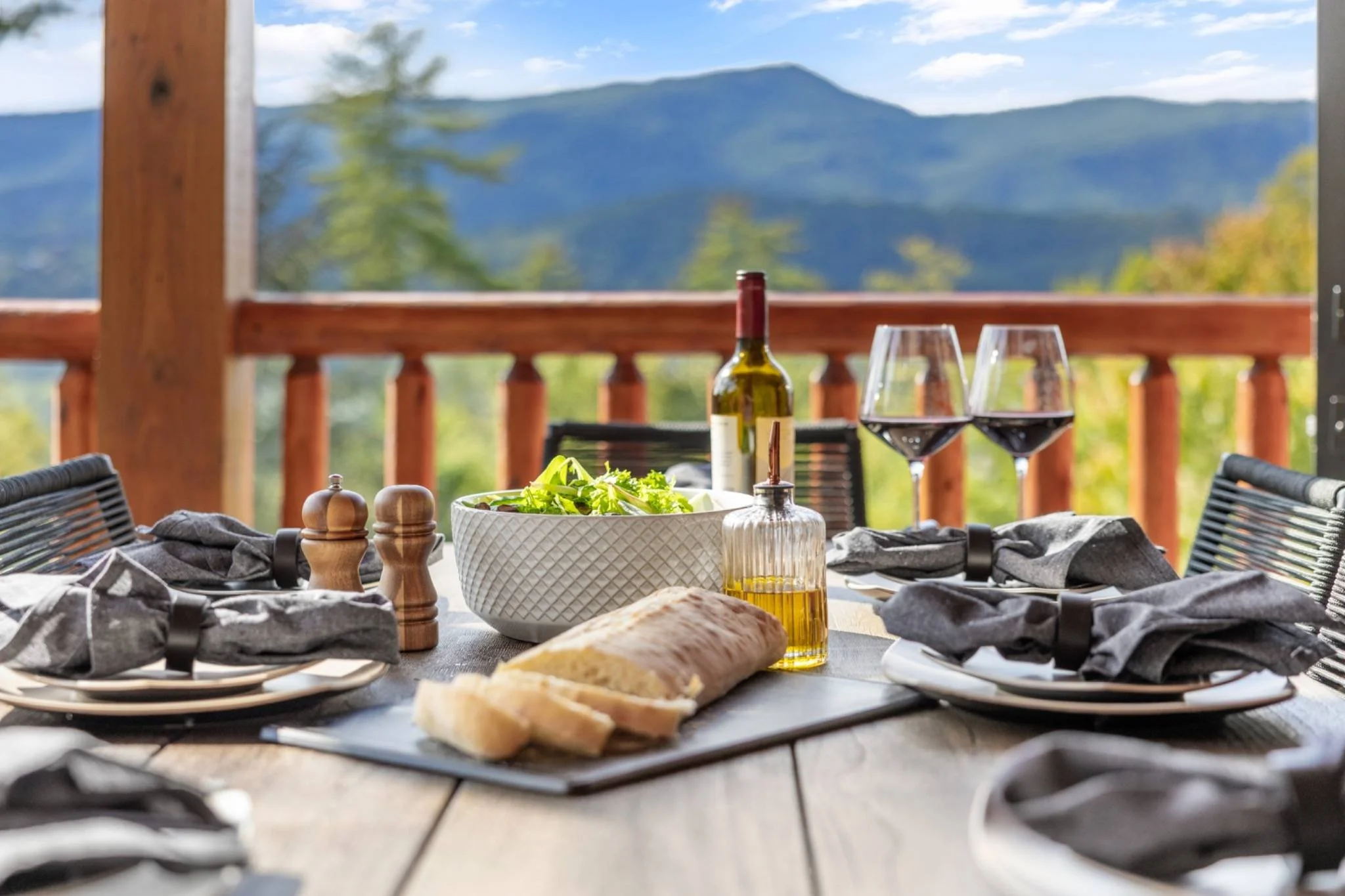 Scenic Smoky Mountain view from the balcony at Bearfoot Bliss cabin near Pigeon Forge and Dollywood