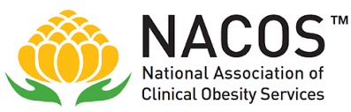 NACOS logo with yellow and green stylised flower and text for National Association of Clinical Obesity Services.