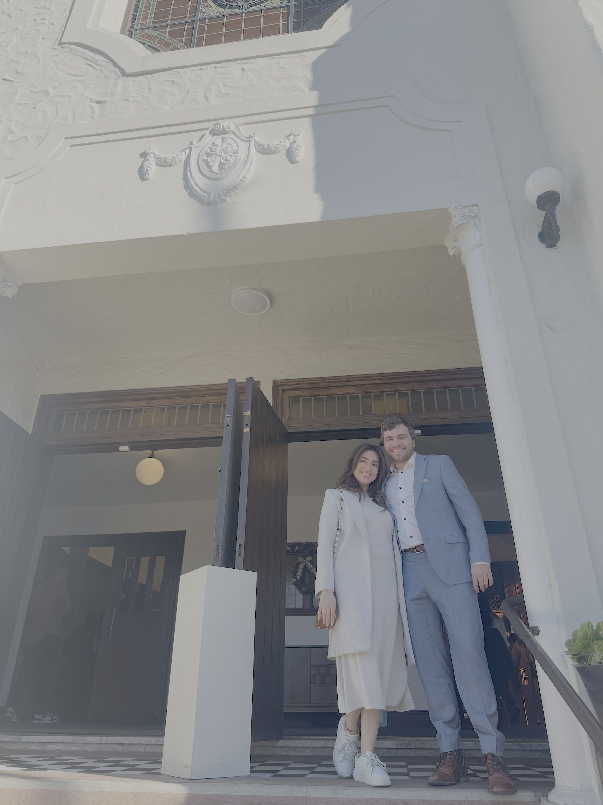 Church entrance after civil wedding