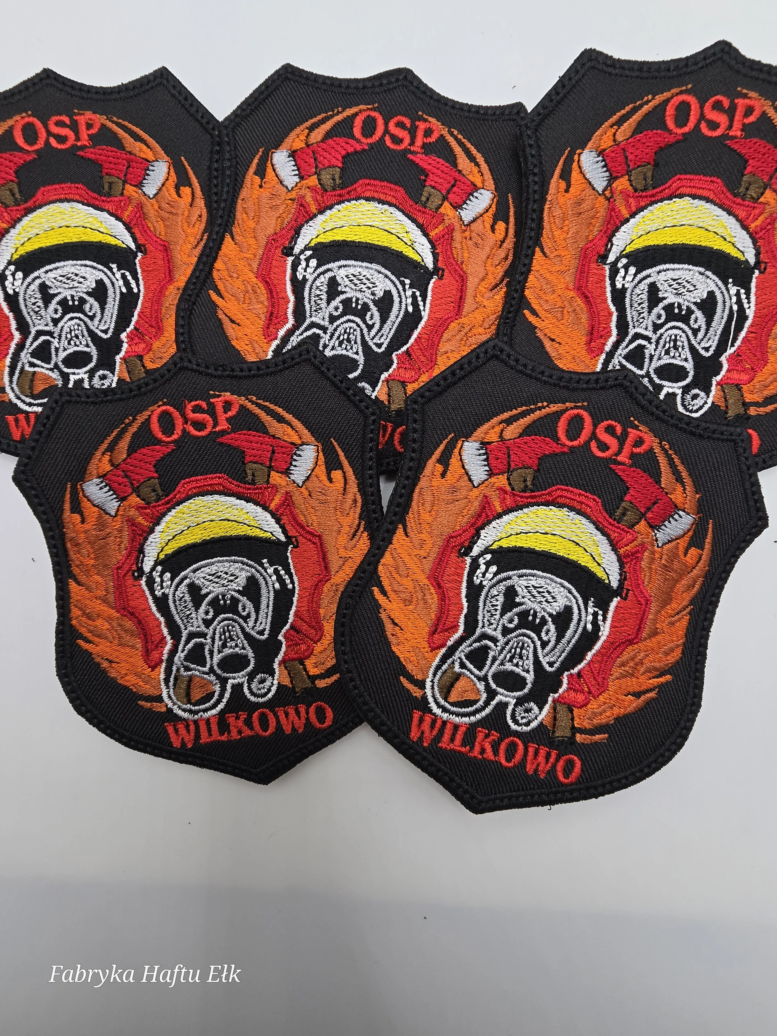 Haftowane naszywki strażackie OSP Wilkowo na zamówienie – Fabryka Haftu Ełk