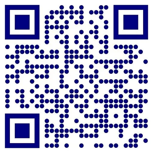 Code QR bleu sur fond blanc.