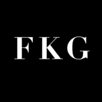 Black background with white text displaying the letters 'FKG'.