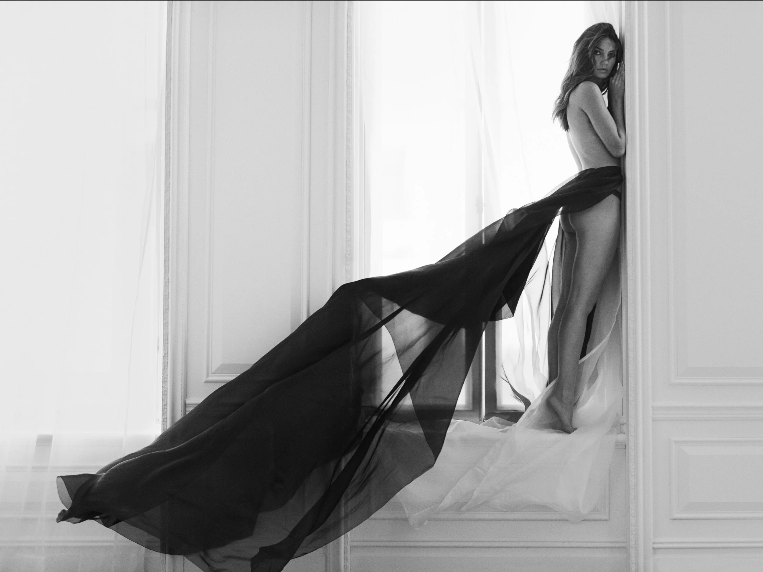Lily with Blowing Fabric in Window, 2016