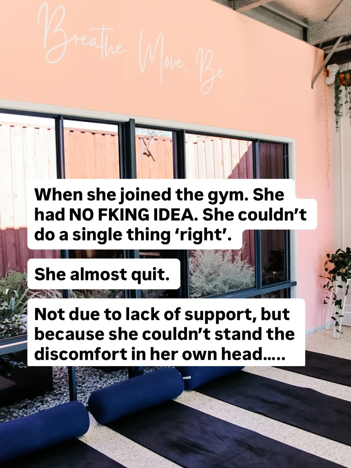 When she first started, she was convinced she was the &ldquo;hard one.&rdquo;

Couldn&rsquo;t follow the circuit.
Couldn&rsquo;t remember the reps.
Couldn&rsquo;t coordinate her limbs.
Couldn&rsquo;t quiet her own head.

If I stepped away for two sec