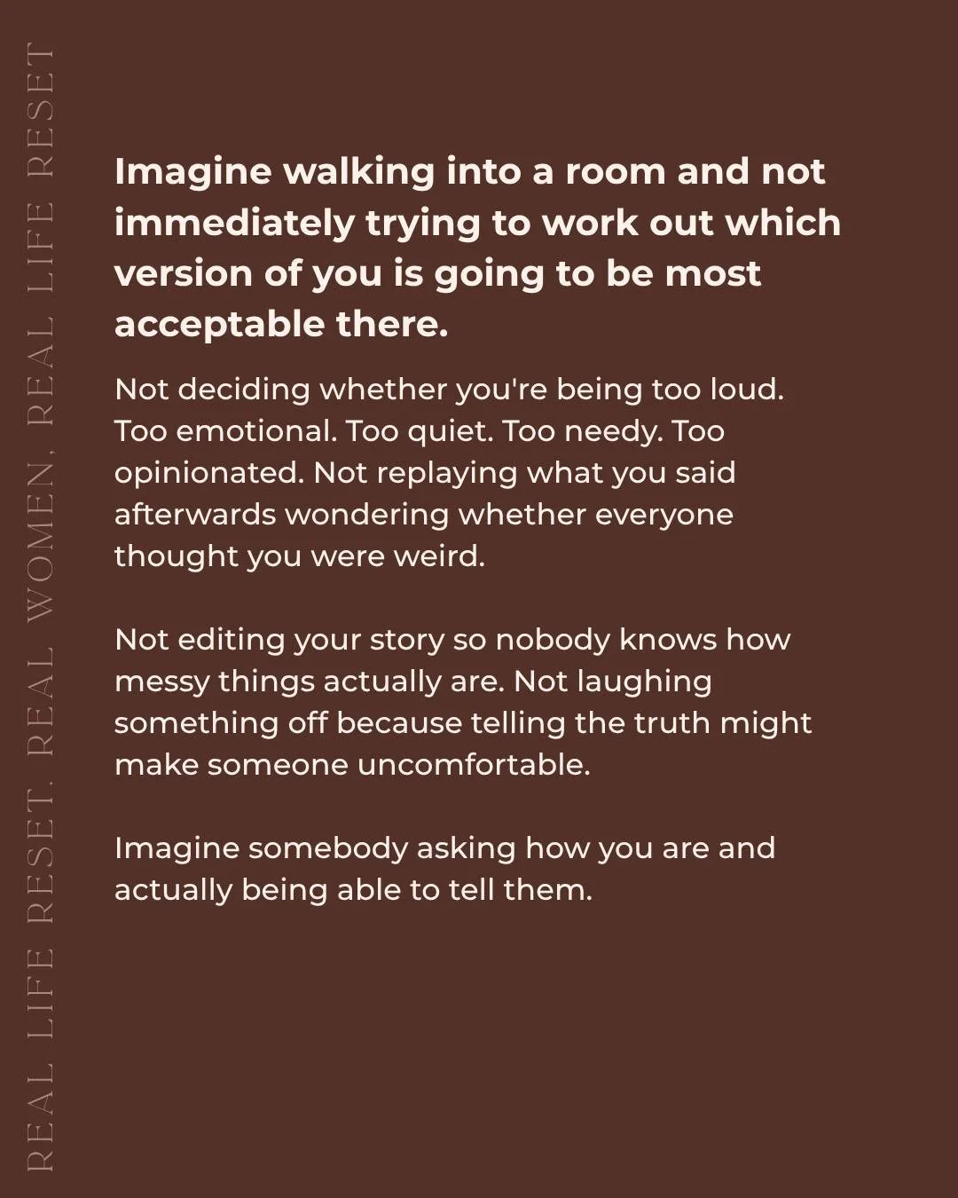 People pleasers anonymous?

Masking anonymous?

You choose.

You laugh more quietly, because you once told your laugh was too loud.

You don't say what is on your mind, because in the past you have been told to shut up or your opinion doesn't matter.