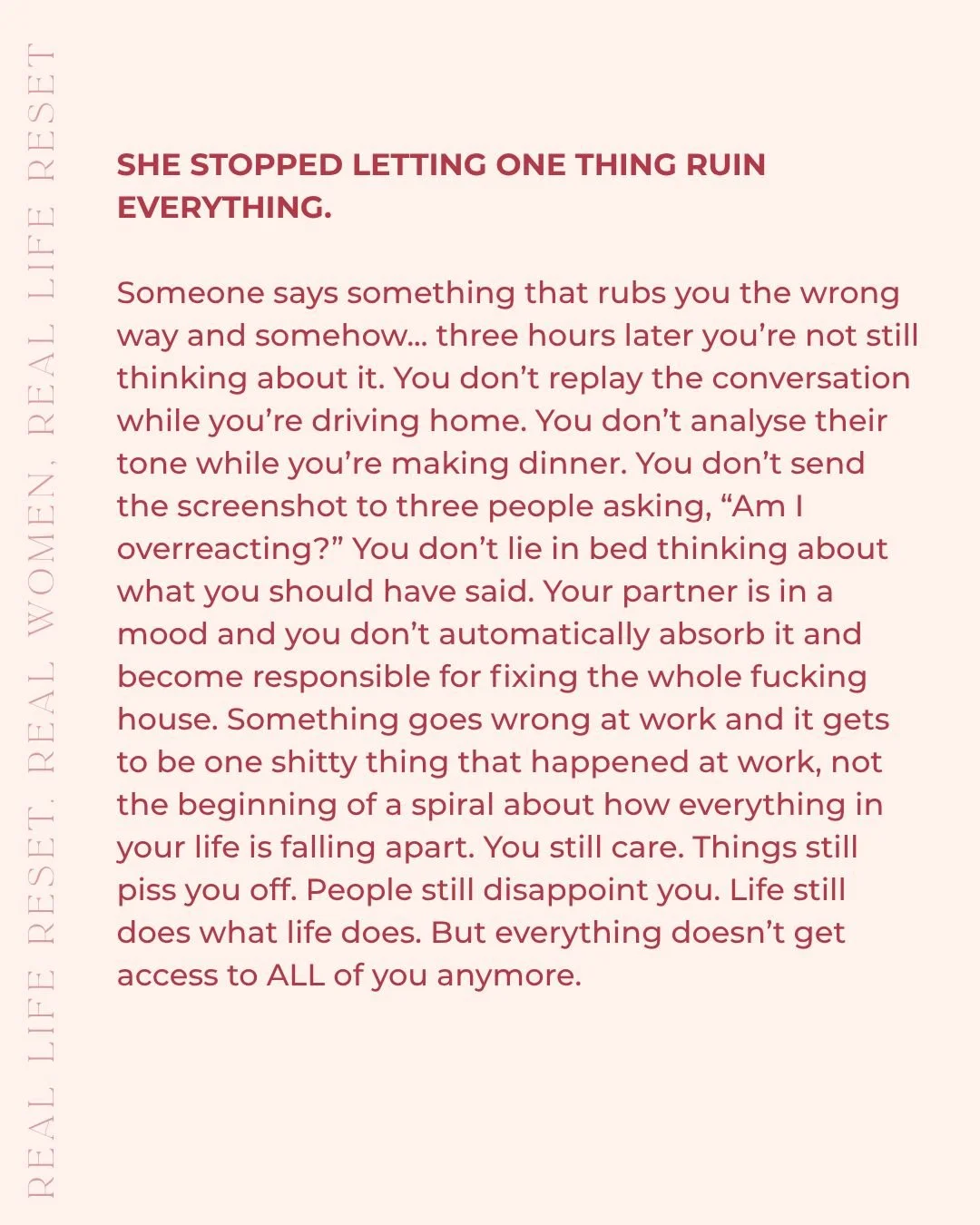 This is one real woman. One real life. And one example of what can change when you stop spending all your energy trying to fix yourself and start learning how to actually work with the human underneath it all.

The Real Life Reset is open now. 🤎