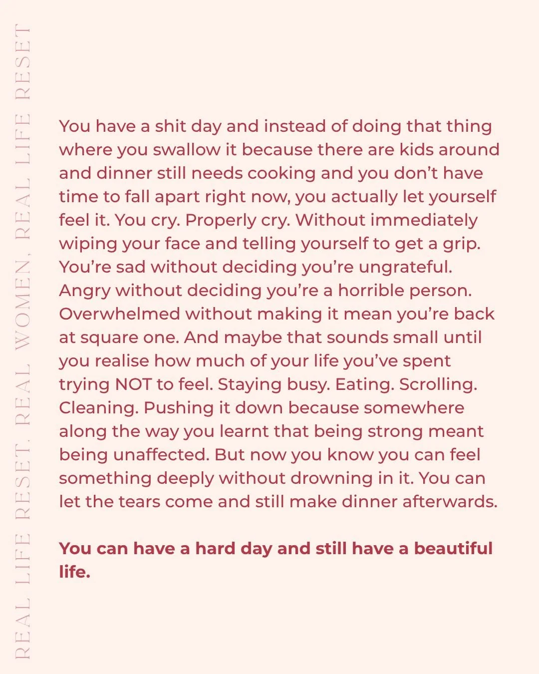 This is one real woman. One real life. And one example of what can change when you stop spending all your energy trying to fix yourself and start learning how to actually work with the human underneath it all.

The Real Life Reset is open now. 🤎