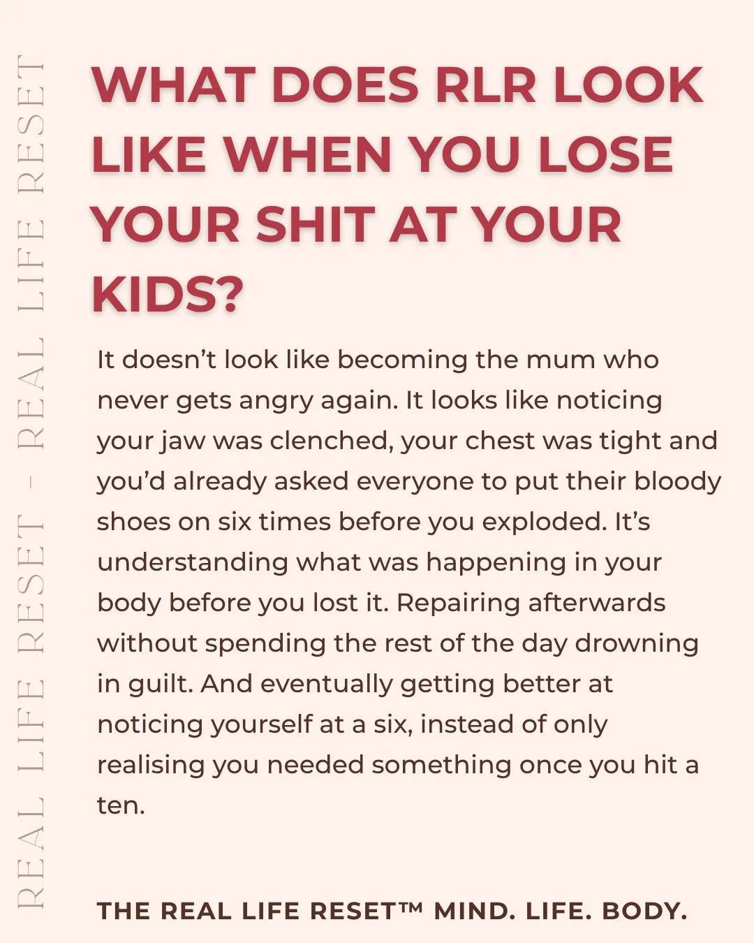 The goal was never to become a perfectly calm mum who never loses her shit. You&rsquo;re a human. The work is understanding yourself better before, during and after the moments you wish you&rsquo;d handled differently. 🤎