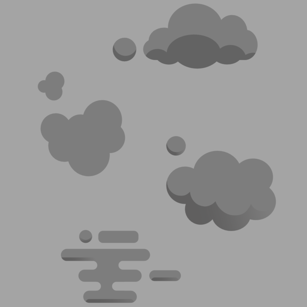 Gray illustration of clouds and their shadows on a gray background.