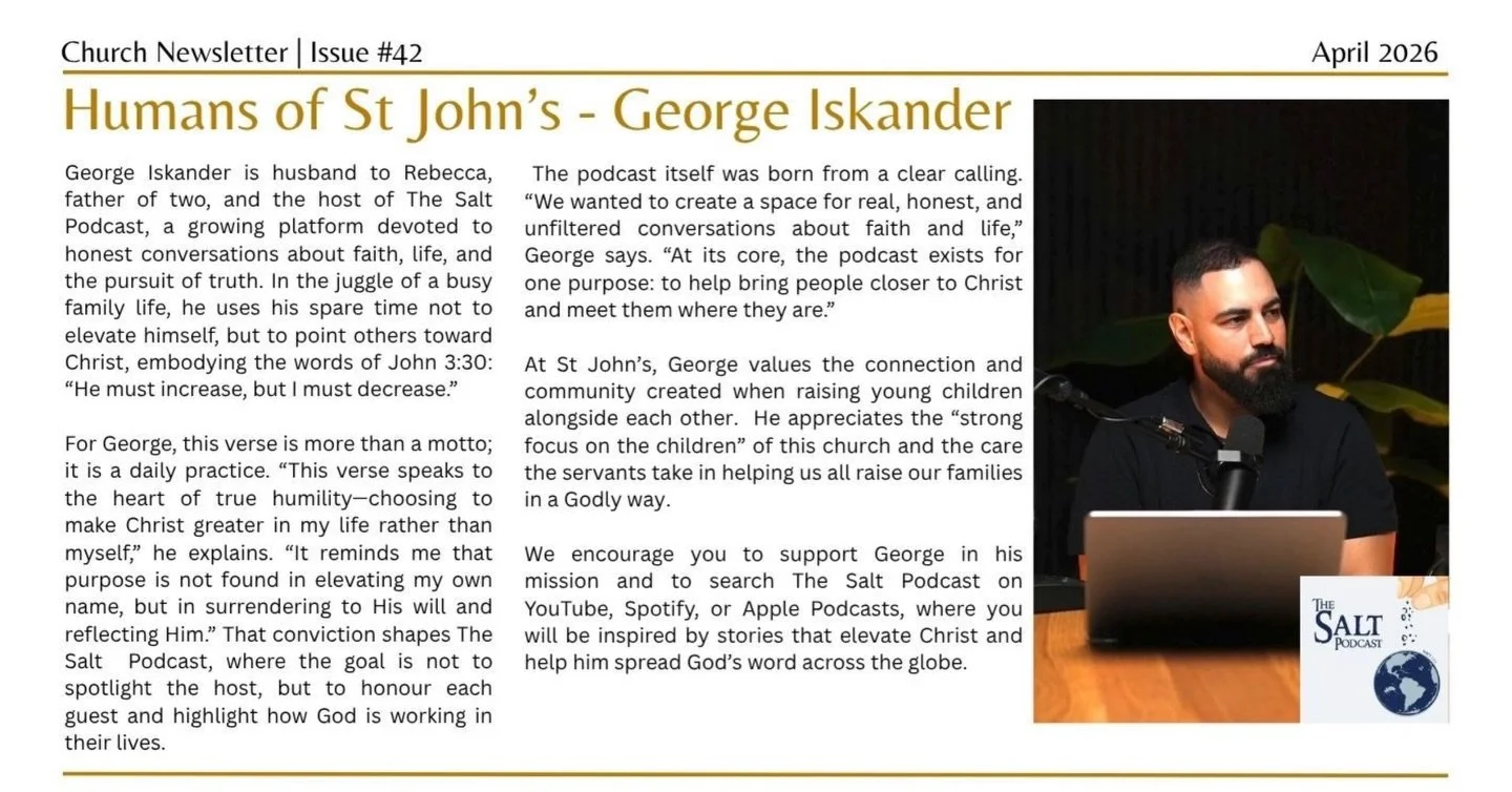 Our host @g.j.iskander, George Iskander, was featured in Grace Place at St John&rsquo;s Coptic Orthodox Church weekly newsletter 😊❤️ @stjohnscopticorthodox 
A big thank you to the editors for their incredible work and for the opportunity to share an