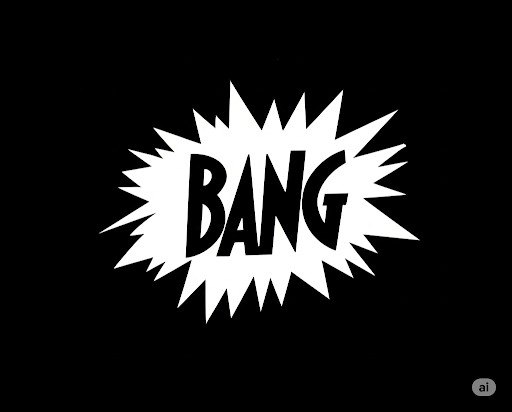 Comic book style explosion with the word 'BANG' in bold black letters.