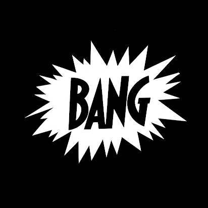 Comic book style explosion with the word 'BANG' in bold letters.
