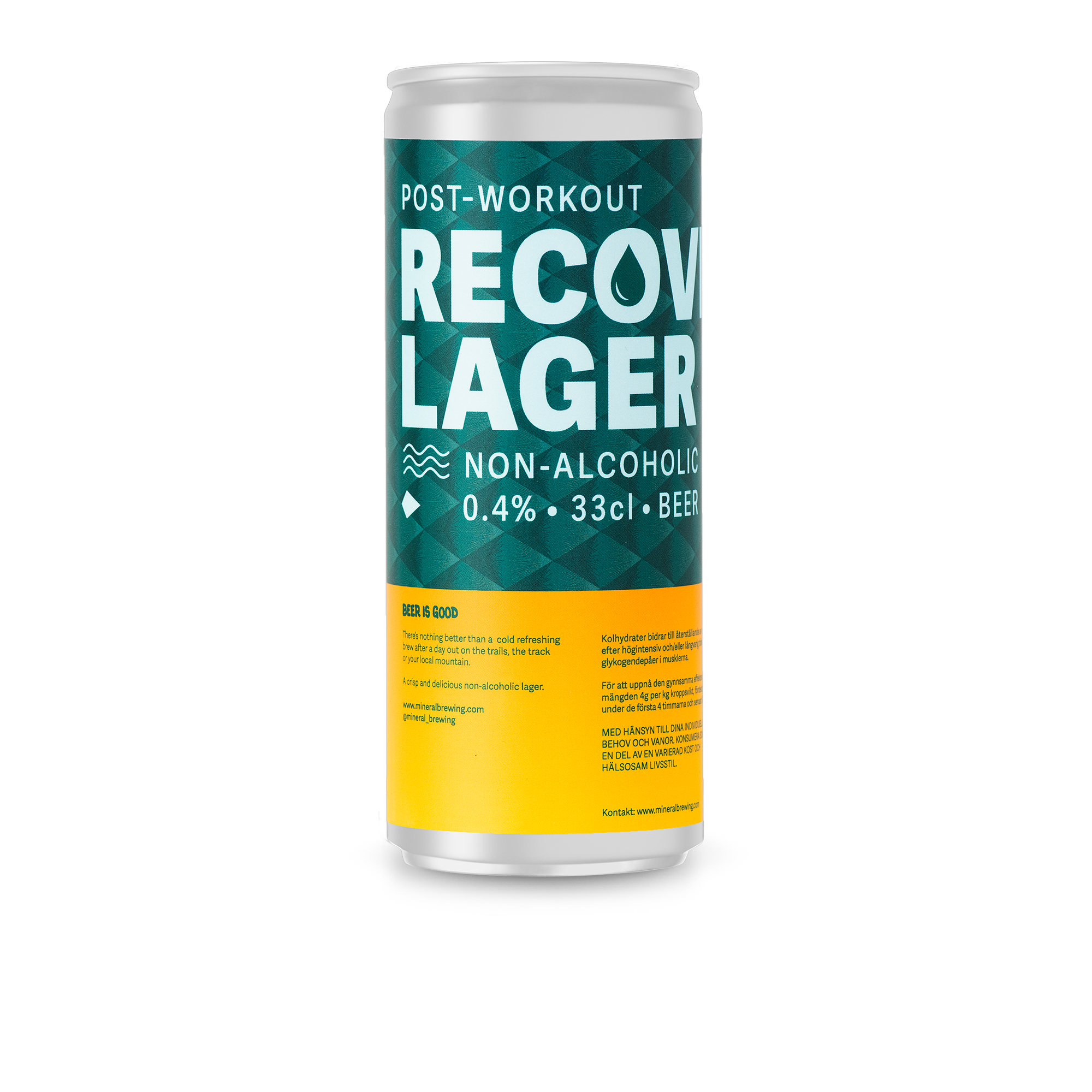 Mineral Brewing Recovery Lager: A non-alcoholic canned beer with electrolytes and antioxidants for post-workout recovery.