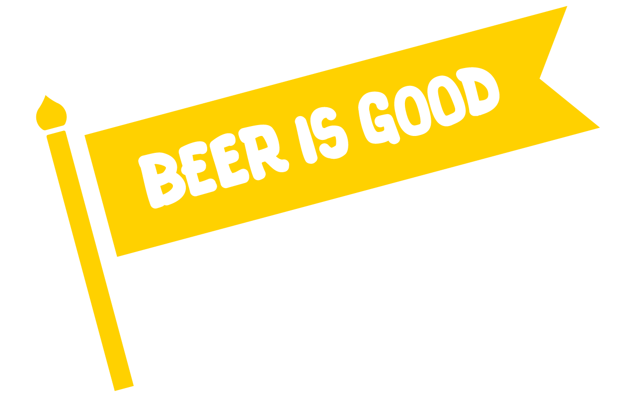 Yellow flag with the phrase 'Beer is Good' written in white letters.