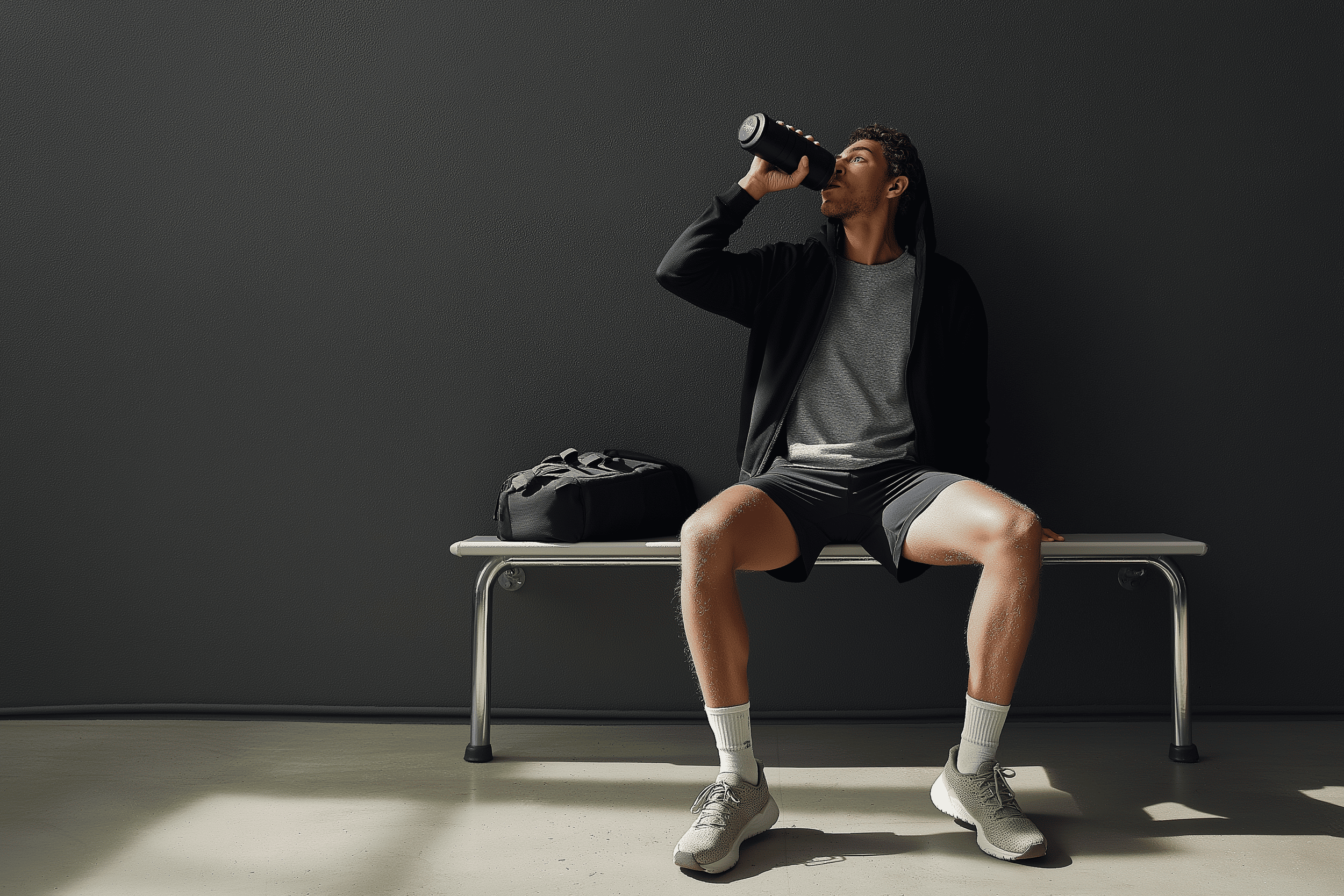 Man after training on bench