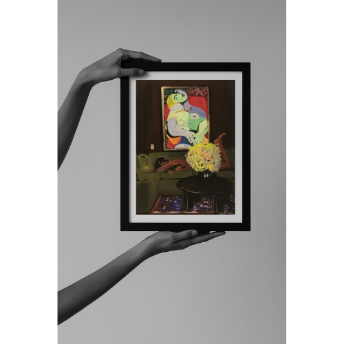 Framed artwork titled Sandman by Danielle Mckinney, held gently between two hands — a quiet moment of modern storytelling, ready to be placed.