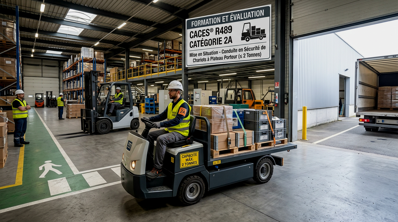 CACES® R489 Catégorie 2A Chariots à plateau porteur (capacité de charge < ou égale à 2 tonnes)