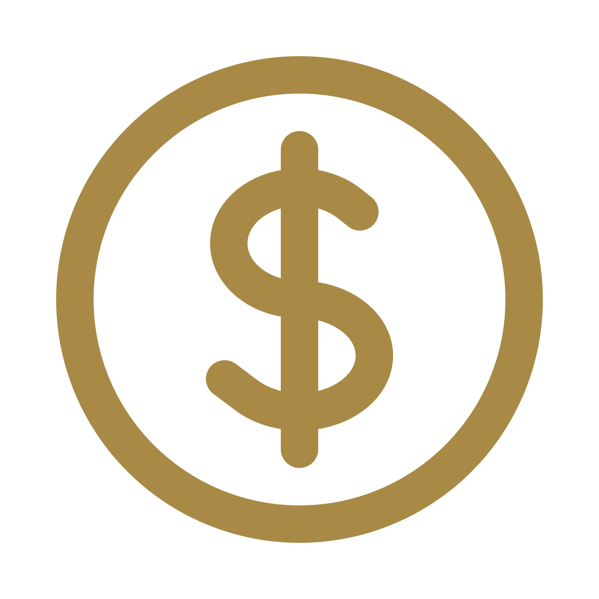 Gold dollar sign inside a gold circle with black background.