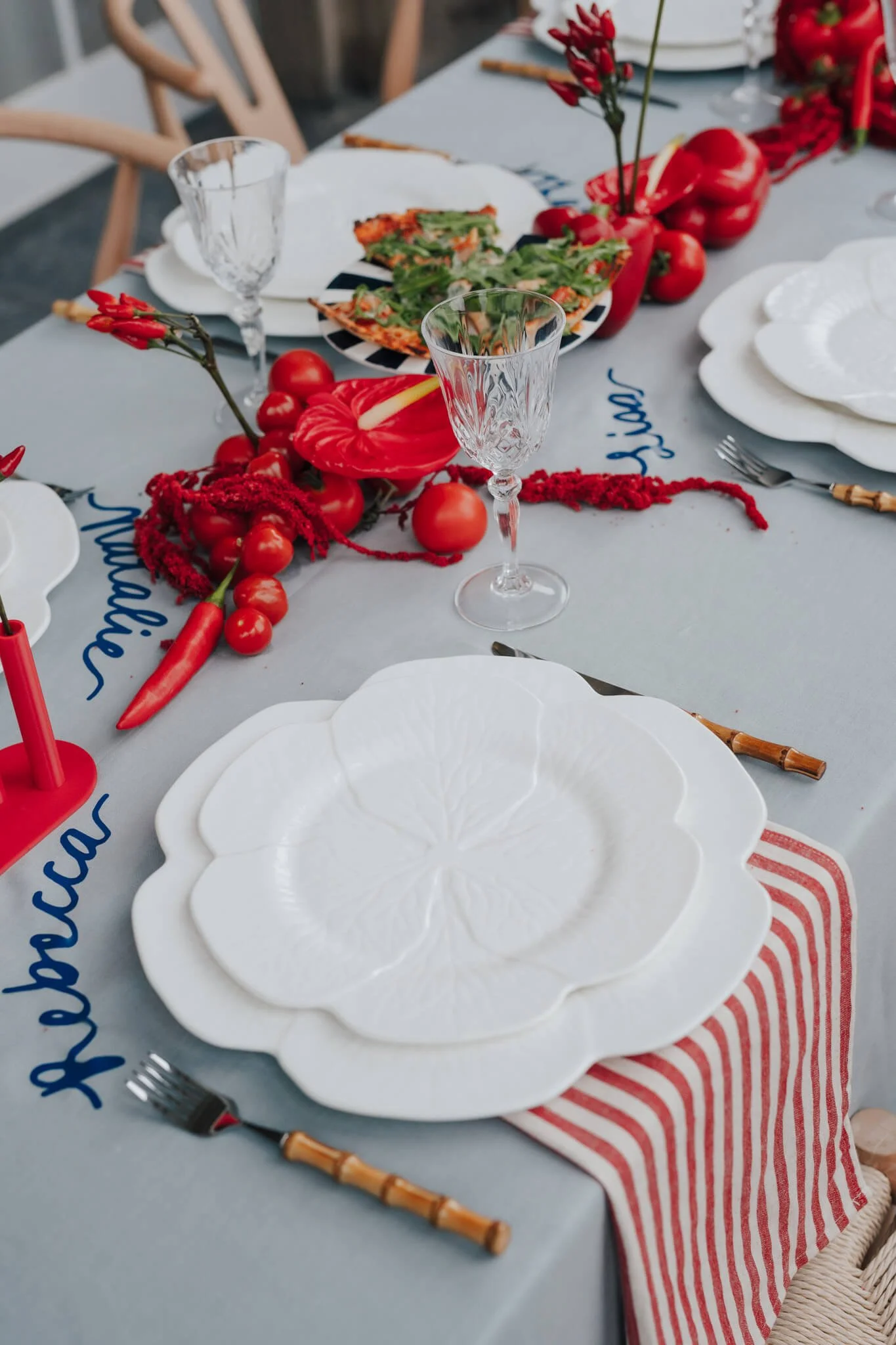 Italian-inspired decor for pre-wedding pizza party in Tuscany