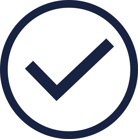 Check mark inside a circle on a black background.