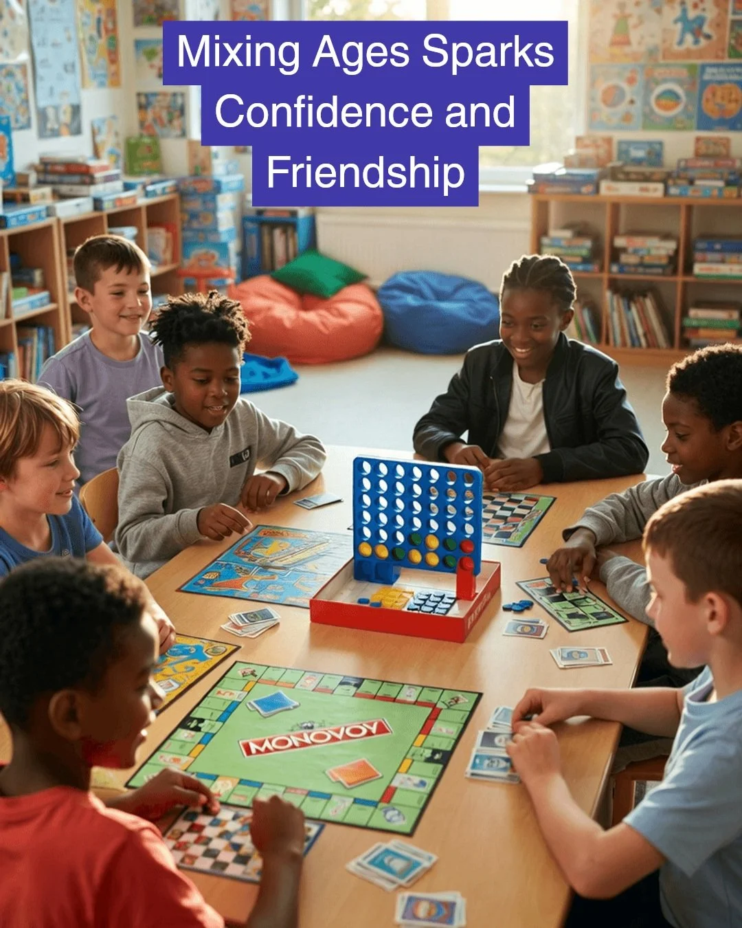 Dive into the world of mixed-age play! 🌟 Here's why it's a game-changer for your child: 

- Builds confidence by interacting across ages
- Fosters strong friendships
- Encourages teamwork and leadership 

Let your kids thrive in a supportive and dyn