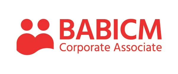 Babcim Corporate Associate logo with a red graphic resembling two abstract figures and the company name in red text.