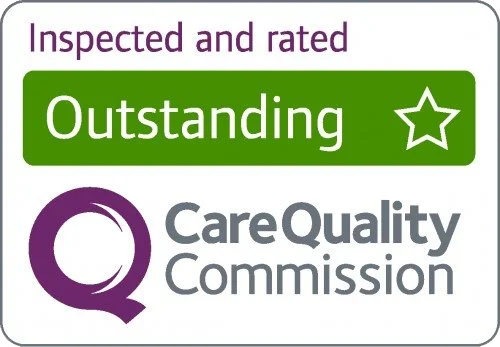 Care Quality Commission inspection and rating badge showing 'Outstanding' status.