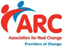 Logo of the Association for Real Change (ARC) with red and blue abstract human figures and text 'ARC' and 'Providers of Change'.