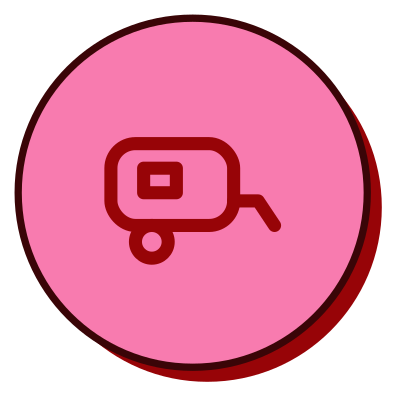 Pink circle icon of a caravan