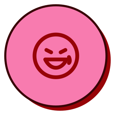 Pink circle icon of a laughing face