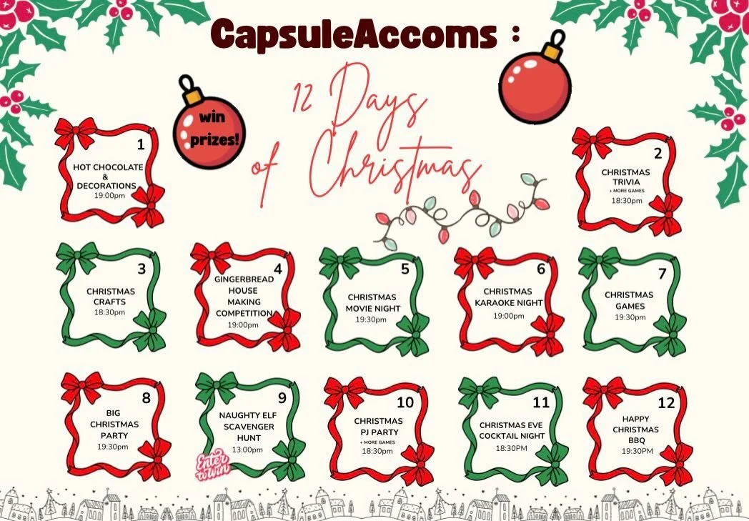 12 days of Christmas events starts today! 🎄🎅🏼

The countdown is on till Christmas and we are celebrating with 12 days of Christmas events. Come join us for fun games and activities everyday, you won&rsquo;t regret it ! 
Can&rsquo;t wait to see you