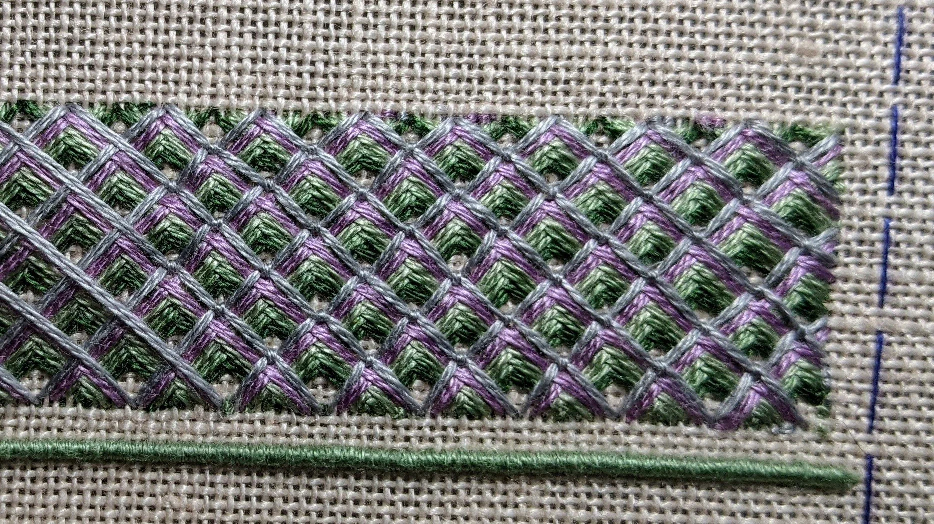 Battlement Couching, Stitch Sampler