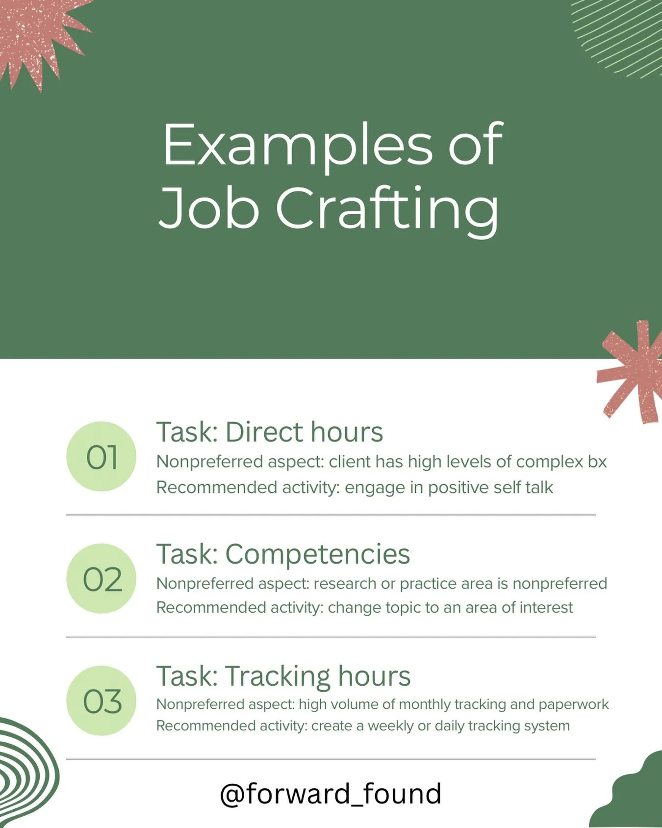 This week is all about job crafting with Dr. Mary Lewis @theabaobmer @obm_research_gossip

Today, we have three examples of job crafting for you. First, one could engage in positive self talk when working with a client who engages in high rates of co