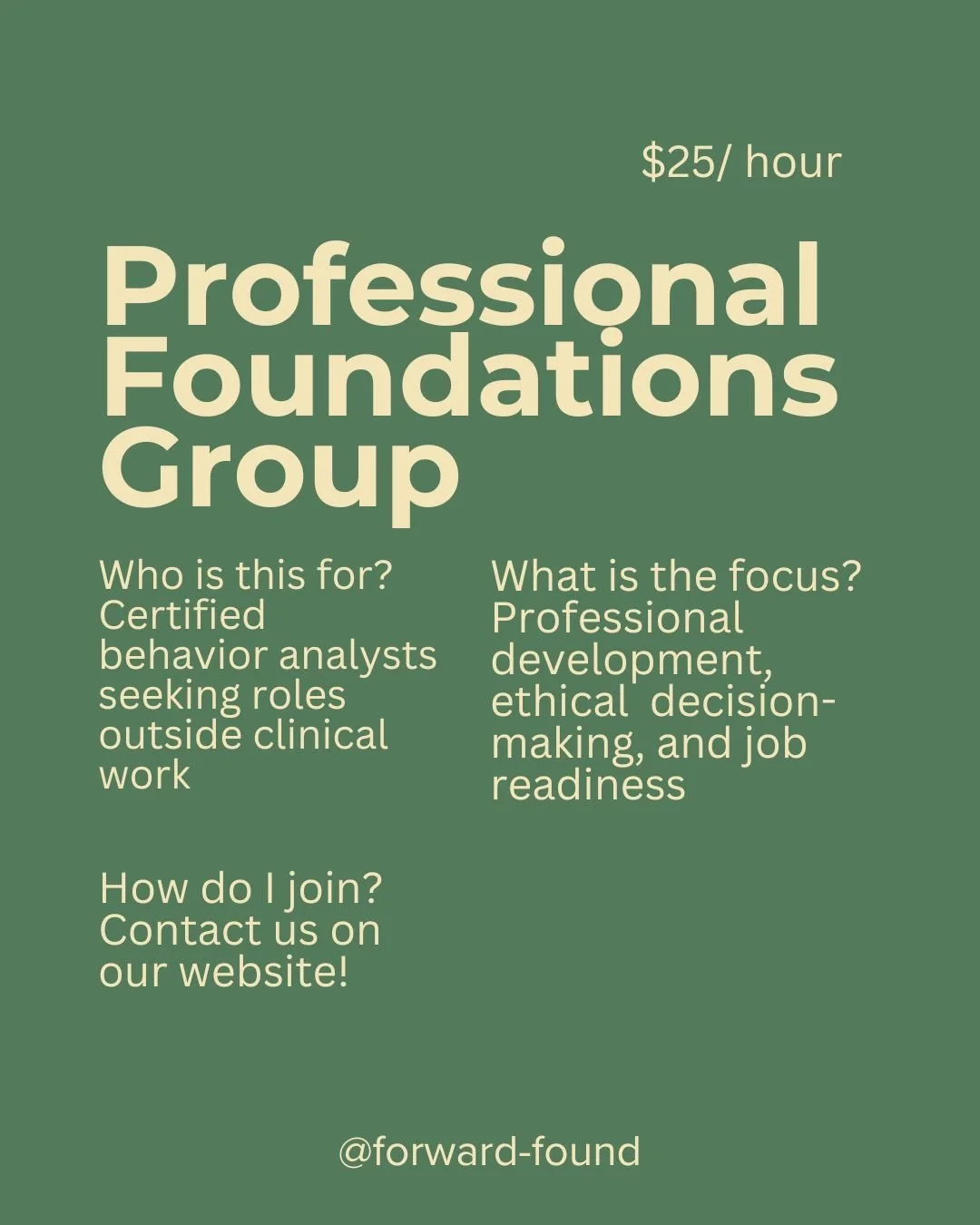 Calling certified behavior analysts! We are looking to grow our professional foundations group, where we help those ready for jobs outside clinical work prepare for new roles. We focus on professional development, ethical decision-making, and job rea