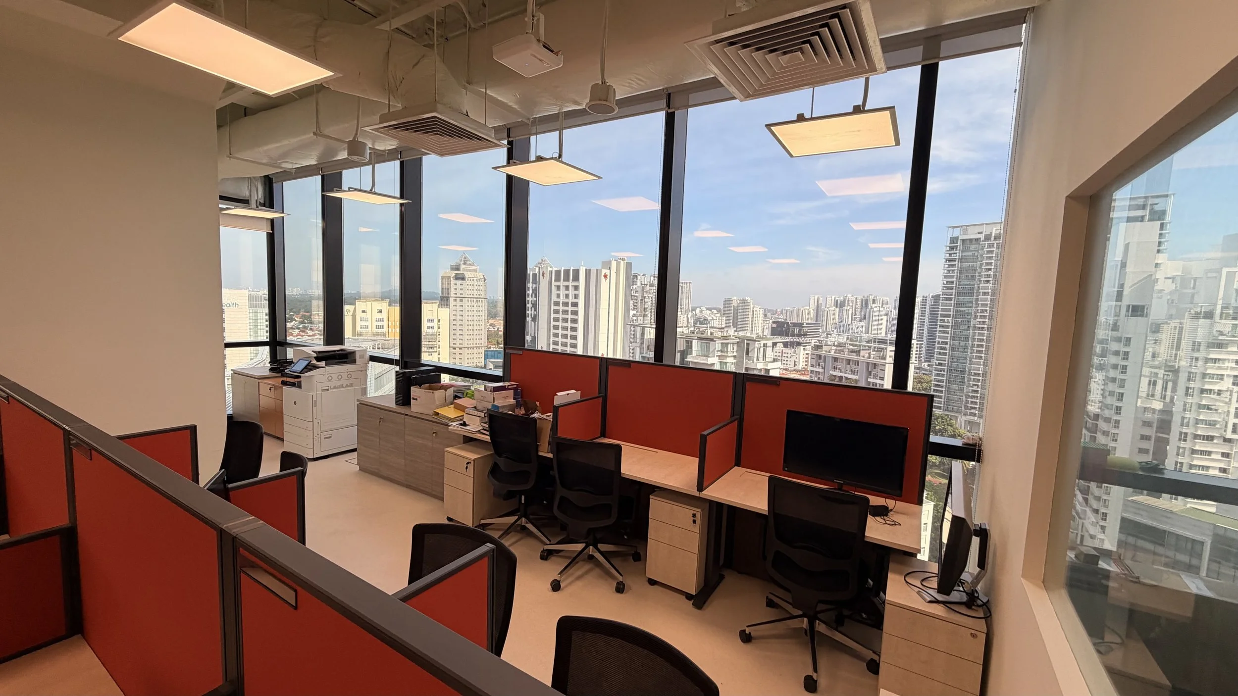 Our upcoming lab space with a city view, which will soon be filled with lamps & plants