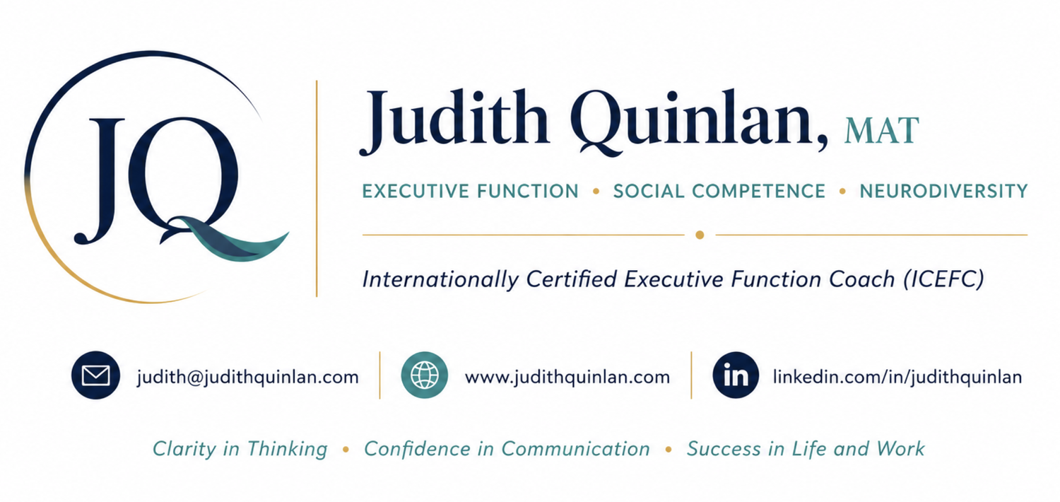 Judith Quinlan, MAT, Internationally Certified Executive Function Coach (ICEFC) &amp; PEERS®-Informed Social Skills Coach for ADHD, Autism, and Neurodivergent Individuals