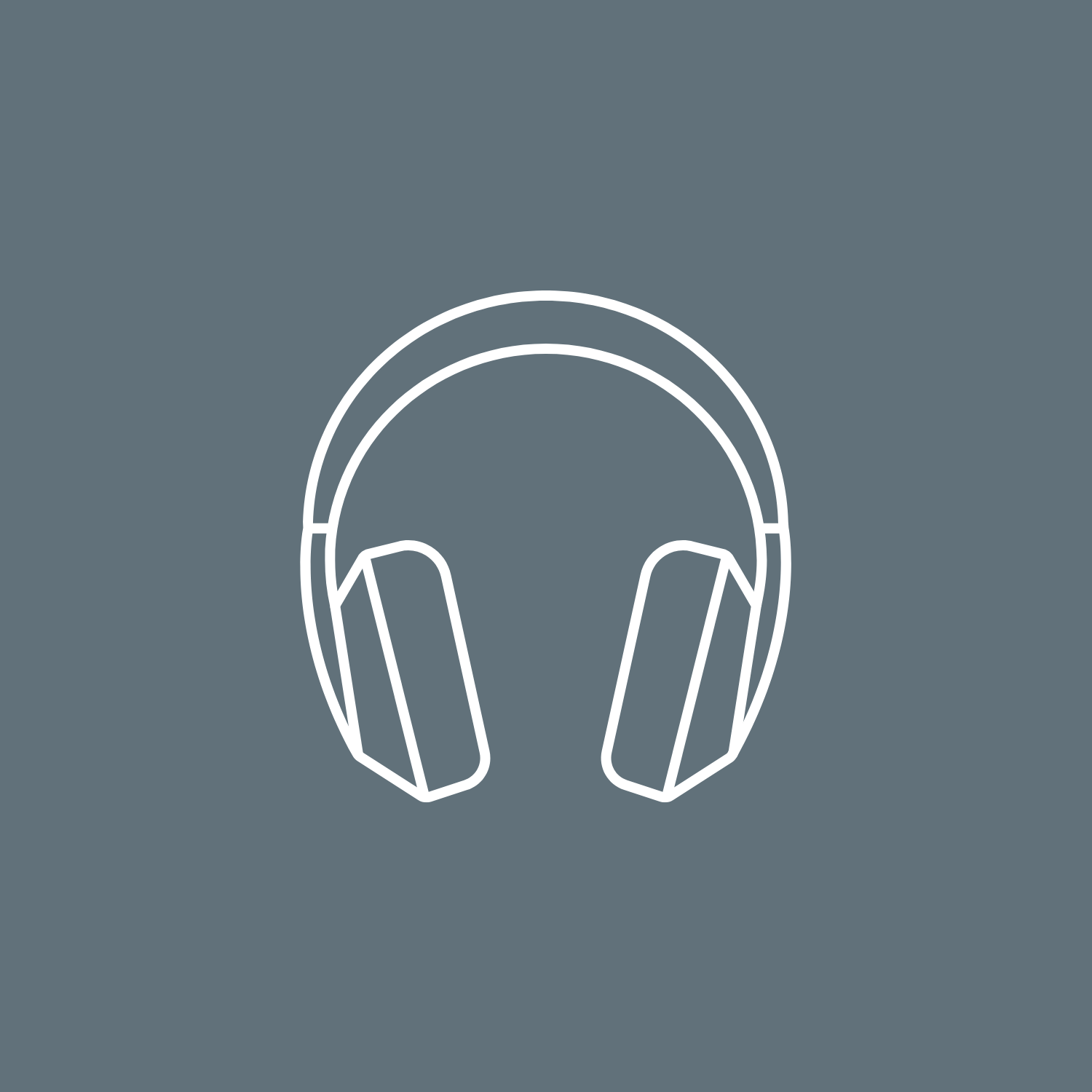 Outline of a pair of headphones on a dark gray background.