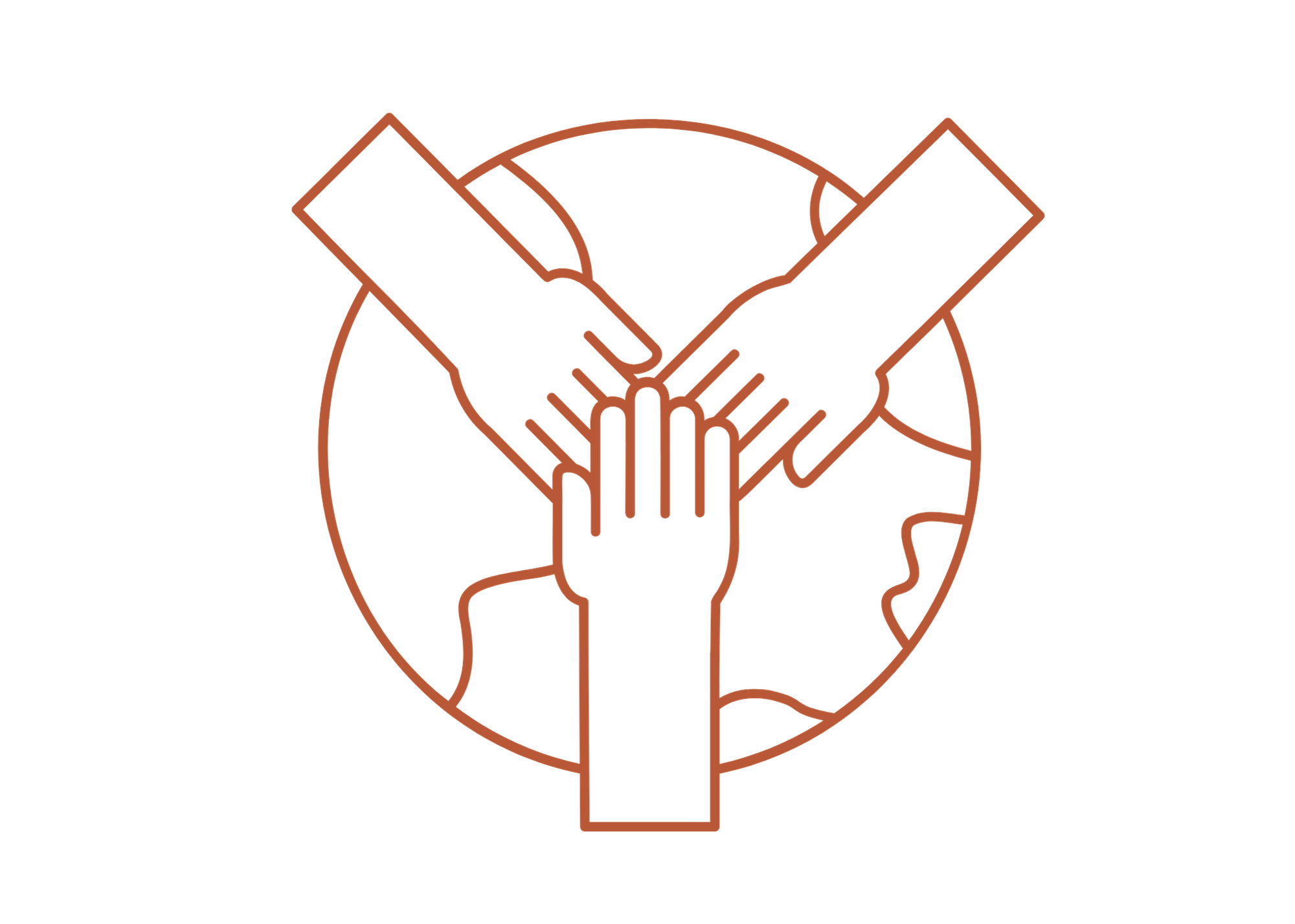 Outline drawing of a handshake inside a circle, with two hands gripping each other, symbolizing cooperation or agreement.