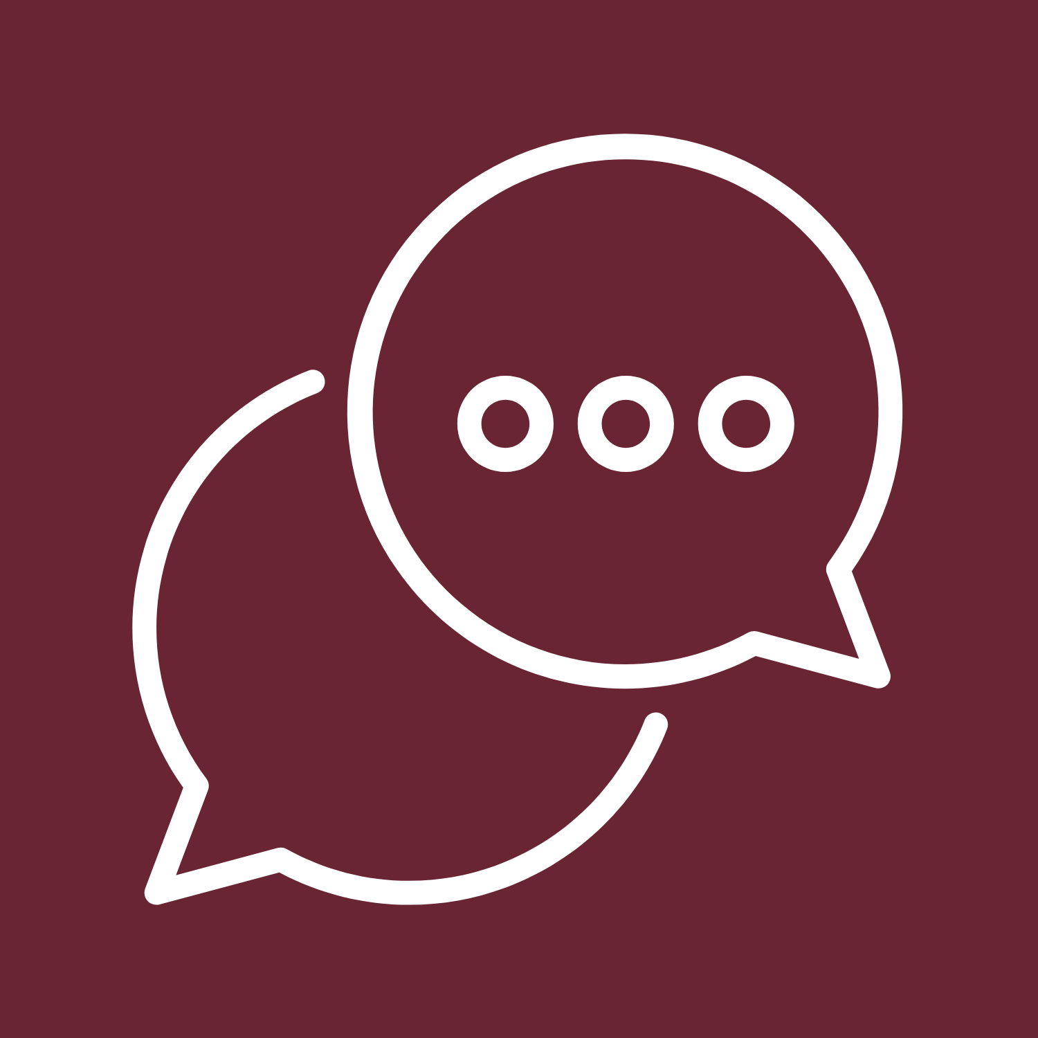 An illustration of two speech bubbles, one overlapping the other, on a burgundy background.