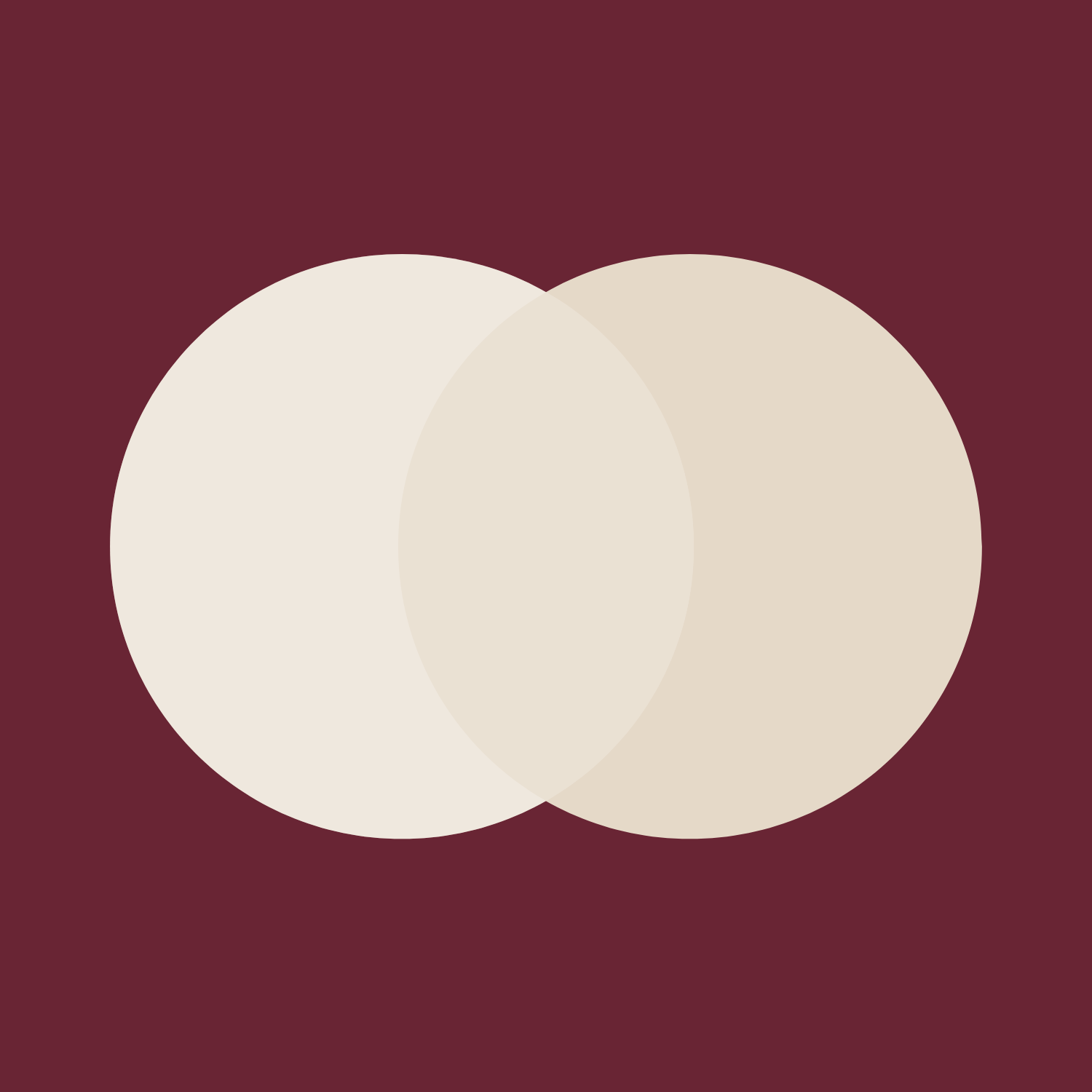 Two large overlapping beige circles on a maroon background.
